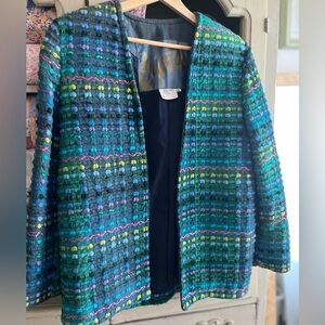 Vintage Crystal Handwoven Blue and Green Jacket sz S